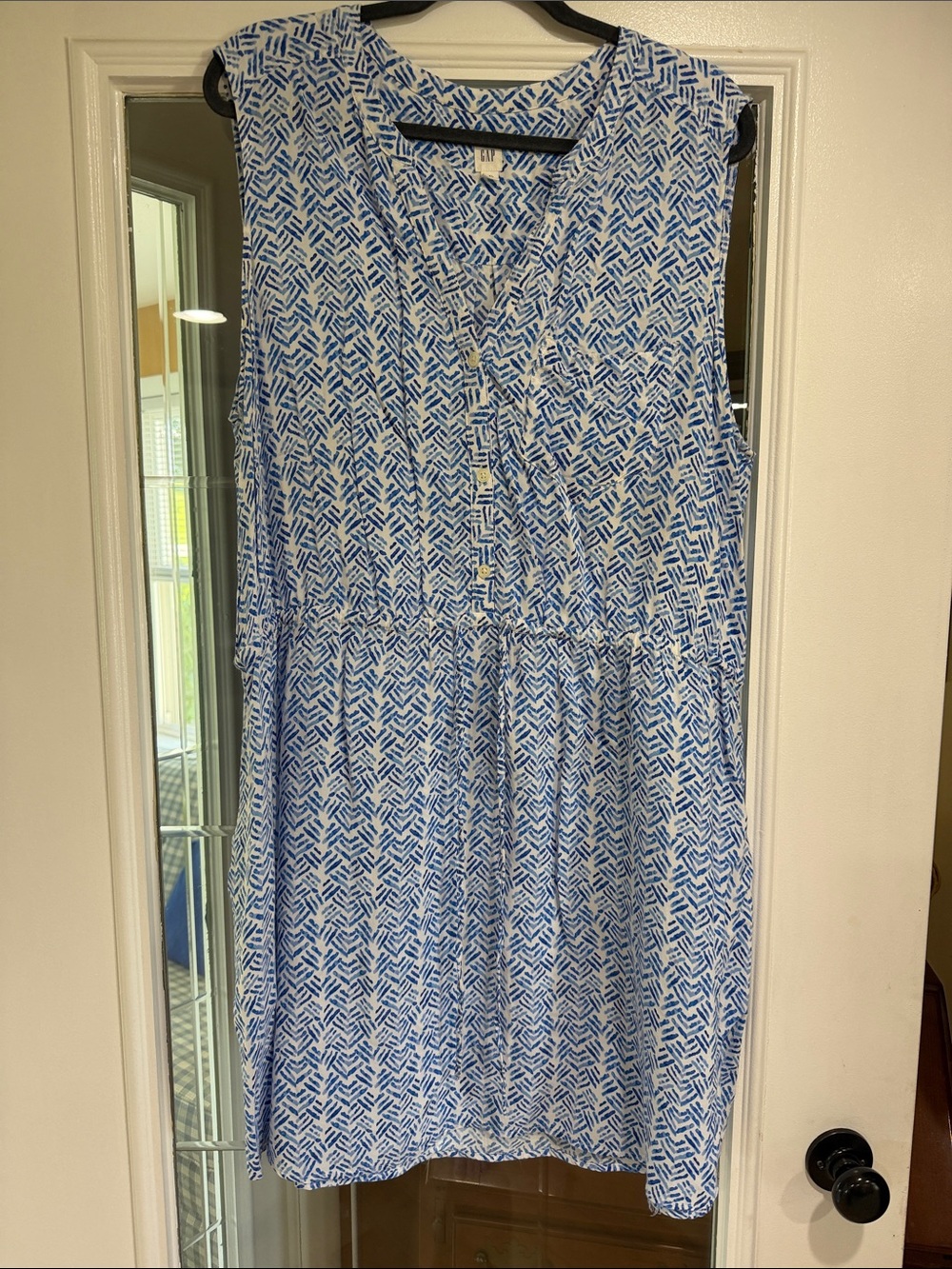 GAP sleeveless rayon blue white print dress - size XXL